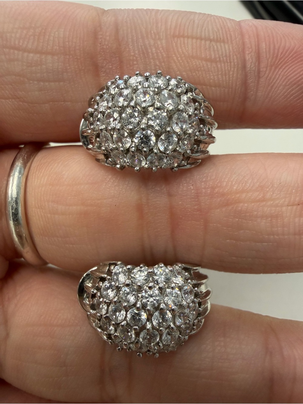 Sterling Silver Omega Clip CZ Dome Earrings